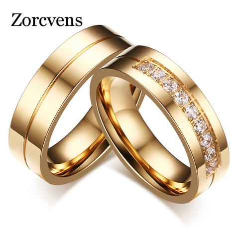 ZORCVENS 2022 New Gold-Color CZ Wedding Rings Lover's Cubic Zirconia Stainless Steel Romantic Ring Jewelry ► Photo 1/6