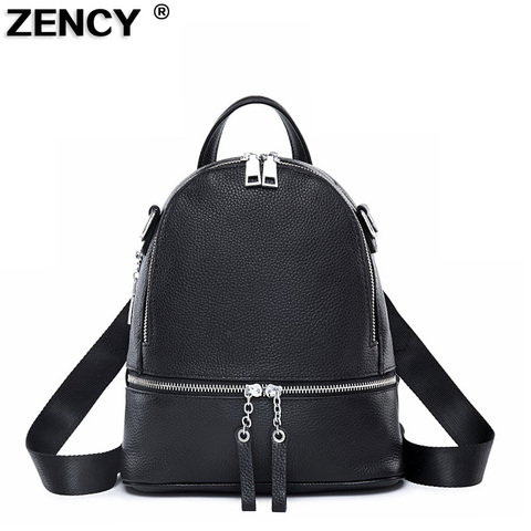 ZENCY Silver Hardware 100% Genuine Cow Leather White Lady Women's Backpacks First Layer Cowhide Summer Backpack Young Girls Bag ► Photo 1/6