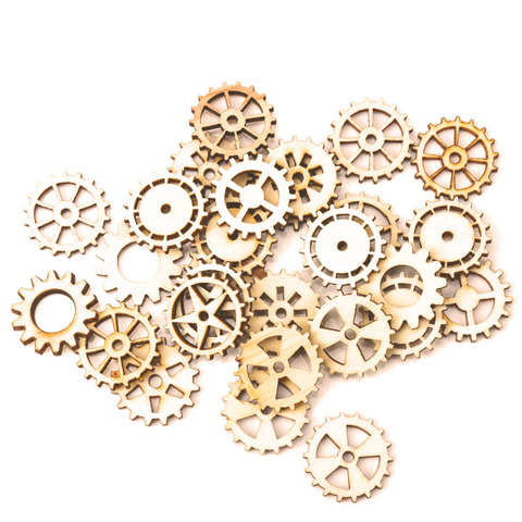 Mixed Wheel Gear Pattern Natrual Wooden Scrapbooking Hollow Craft Round Random for Home Decoration 25mm 50pcs MZ43 ► Photo 1/6