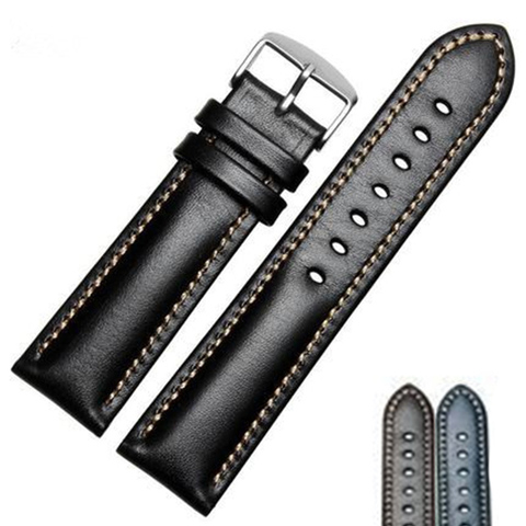 Handmade Genuine Leather Watchbands Men Women Bracelet  18 19 20 21 22 24mm VINTAGE Watch Band Strap Wiht Silver Polished Buckle ► Photo 1/6