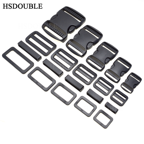 1 set 20mm 25mm 30mm 38mm 50mm Plastic Slider Adjustable Rectangle Ring Belt Loop Curved Side Release Buckles For Paracord ► Photo 1/6