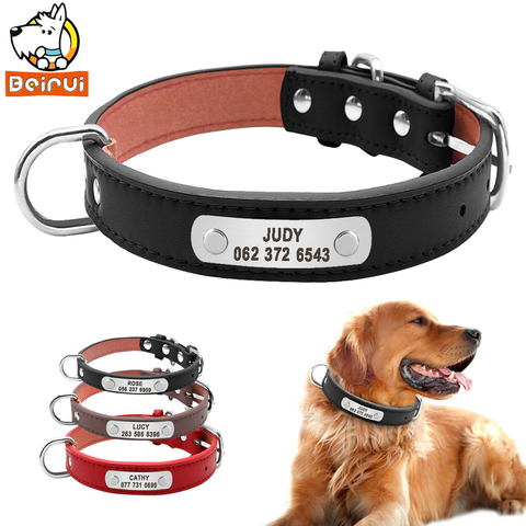 PU Leather Dog Collar Durable Padded Personalized Pet ID Collars Customized for Small Medium Large Dogs Cat Red Black Brown ► Photo 1/6