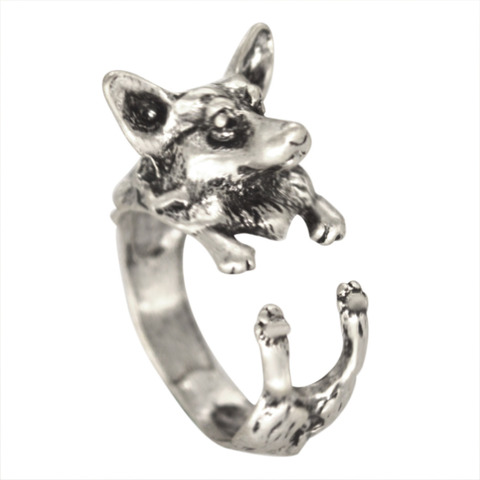 Kinitial Antique Wolf Ring Boho Chic Welsh Corgi Dog Ring Animal English Dog Ring Hippie Knuckles Rings for Women anel ► Photo 1/5