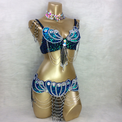 made to measure new belly dance costume set BRA+belt+NECKLACE  3piece/ set ,any size,34/36/38/40/42 B/C/D/DD ► Photo 1/6