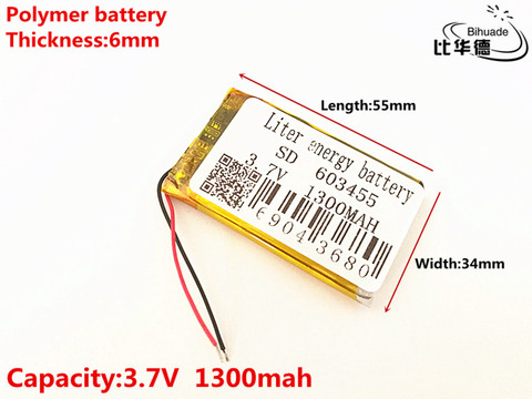 3.7V,1300mAH,603455 Polymer lithium ion / Li-ion battery for TOY,POWER BANK,GPS,mp3,mp4 ► Photo 1/1
