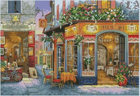 Top Quality Hot Selling Lovely Counted Cross Stitch Kit European Bistro Bar Saloon Street Shop 35224 ► Photo 1/5