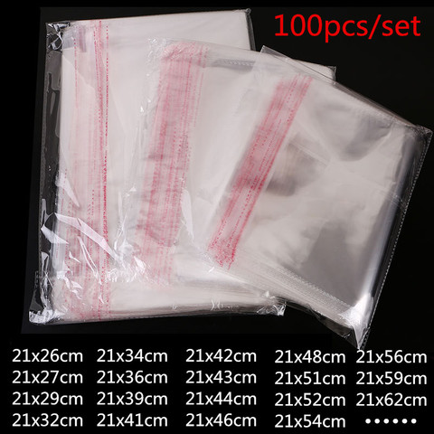 100pcs 21CM width Clear Self-adhesive Cello Cellophane Bag Self Sealing Plastic Bags for Clothing fruit Packing Resealable Bag66 ► Photo 1/6