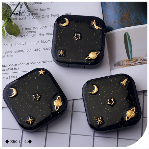 Lymouko High Quality Moon Star Space Black with Mirror Contact Lens Case for Women Kit Holder Portable Contact Lenses Box ► Photo 1/6