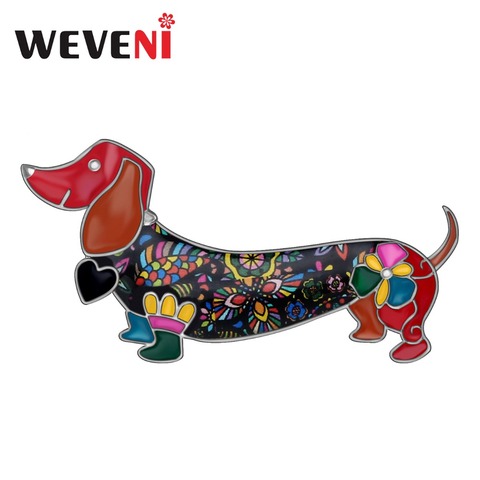 WEVENI Alloy Enamel Smile Dachshund Dog Brooches Clothes Scarf Pin Fashion Animal Pet Jewelry For Women Girls Gift Accessories ► Photo 1/6