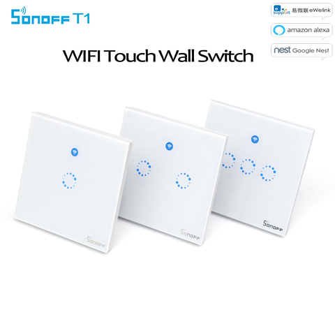Sonoff T1 Wifi Light Switch UK Panel 1 2 3 Gang Wireless Smart Home RF/APP/Touch Control Wall Light Switch,Work With Alexa /Nest ► Photo 1/1