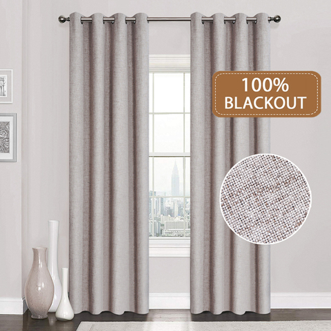 Linen 100% Blackout Curtains For Kitchen Bedroom Window Treatment  Solid Water Proof Curtains for Living Room Custom Made ► Photo 1/6