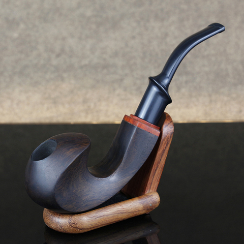Best Ebony Wood Pipe 9mm Filter Smoking Pipe Chinese Style Tobacco Pipe with 10 tools Handmade Bent Wooden Pipe Smoke Tool ► Photo 1/6