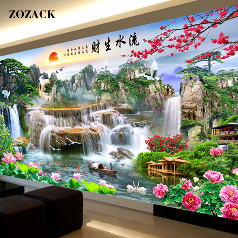 Full embroidery chinese kits embroidery needlework sets cross stitch printed canva Flowing water wealth landscape patterns ► Photo 1/6
