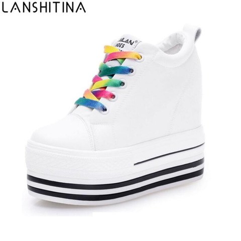 2022 New 12CM Heels Wedge Canvas Shoes Woman High Platform Sneakers Vulcanized Shoes Hidden Heel Height Increasing Casual Shoes ► Photo 1/6