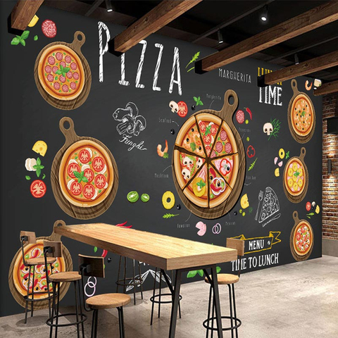 Custom Wall Mural Pizza Shop Hand Painted Abstract Pizza 3D Photo Wallpaper Cafe Dessert Shop Western Restaurant Wall Painting ► Photo 1/6