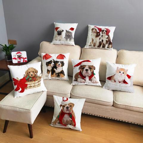 Merry Christmas Pet Dog Print Plush Pillow Cover 45*45cm Square Cushion Cover Throw Pillows Cases Sofa Home Decor Cushion Covers ► Photo 1/6