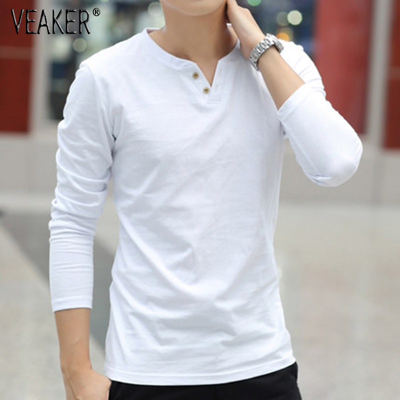 Men's V-Neck Cotton Linen Chinese Long Sleeve Slim Stand Collar Casual Shirts 