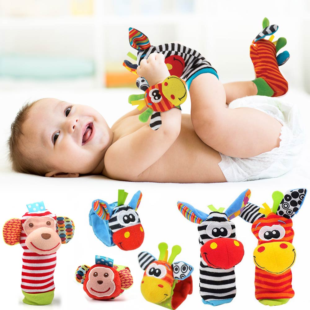 Newborn Infant Baby Kids  Animal Hand Wrist Bells Foot Sock Rattles Soft Toys OO 