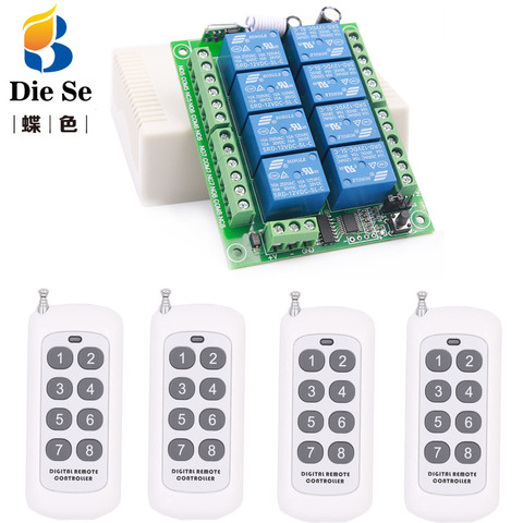 433MHz Wireless Universal Remote Control DC 12V 8CH rf Relay Receiver and 500 meters remote control for Wireless Remote Control ► Photo 1/6