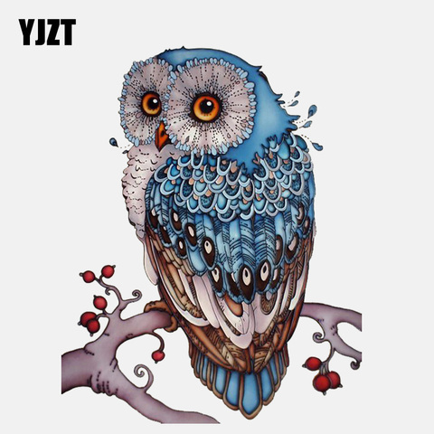 YJZT 12.4CM*15.6CM Interestingly Hand-painted Blue Owl PVC Car Sticker 11-01326 ► Photo 1/6