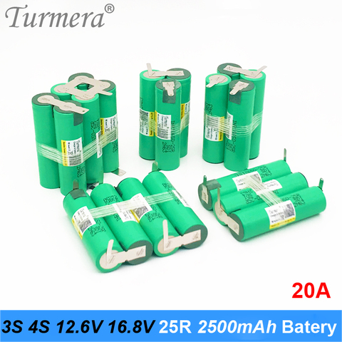 Turmera 3S 12.6V 4S 16.8V Battery Pack 18650 25R 2500mah 20A Discharge Current for shura screwdriver battery (customize)   Ap23 ► Photo 1/6