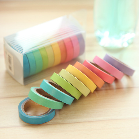 10PCS/box Rainbow Solid Color Japanese Masking Washi Sticky Paper Tape Adhesive Printing DIY Scrapbooking Deco Washi Tape Lot ► Photo 1/3
