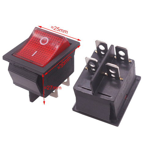 2 Pcs Red Button Rocker Switch 4 Plugs 30 * 25 * 27mm 15A/16A 250v/ 20A 125V AC Electrical Equipment Switches Wholesale ► Photo 1/6