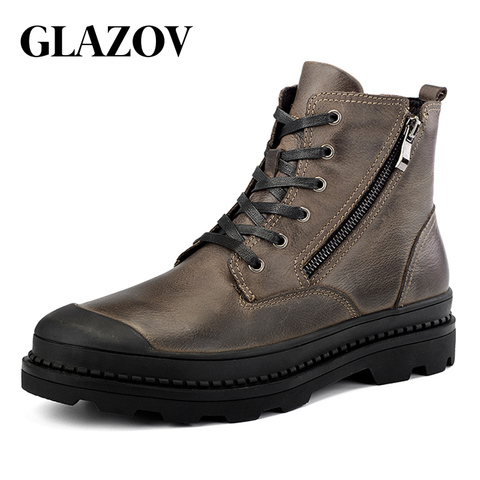GLAZOV High Quality Genuine leather Autumn Men Boots Winter Waterproof Ankle Boots Warm Boots Outdoor Working Boots Men Shoes ► Photo 1/6