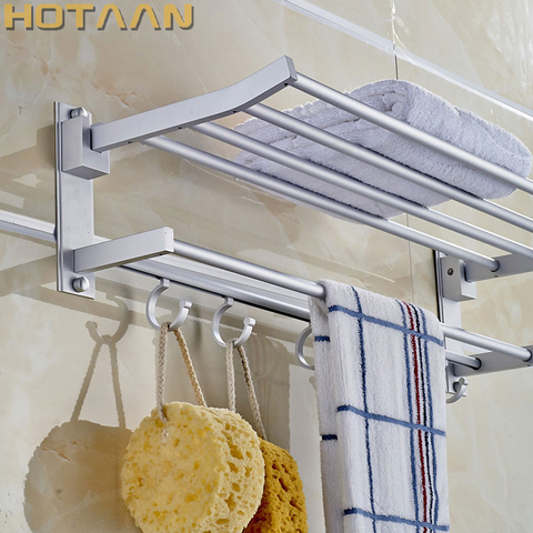 Bathroom towel holder, Foldable  towel rack, oxidation aluminium  towel rack with hooks YT-4003 ► Photo 1/4