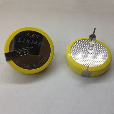 Fast  Shipping 2PCS/LOT  LIR2450 horizontal welding foot battery 3.6V rechargeable coin cell battery charging LIR2450 2450 ► Photo 1/2