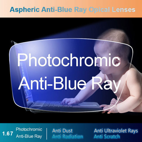 1.67 Anti-Blue Ray Aspheric Photochromic Gray Lens Optical Lenses Prescription Vision Correction Computer Reading Lens ► Photo 1/5