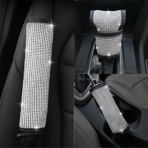 Bling Bling Rhinestones Crystal Car Handbrake Grips Cover Gear Shift Collars cover Seat belt cover pad Auto Interior accessories ► Photo 1/6
