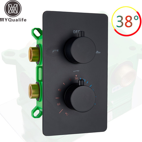 Matte Black Thermostatic Mixer Valve Dual Handle 2-3 ways Shower Control Valve Wall Mounted Shower Valve Concealed Embedded Box ► Photo 1/1