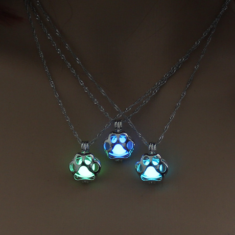 Glow in the Dark necklace  Cute Luminous Dog Paw Pendants Necklaces for Mens Punk Dog Paw Necklace Chain Fashion Jewelry ► Photo 1/6
