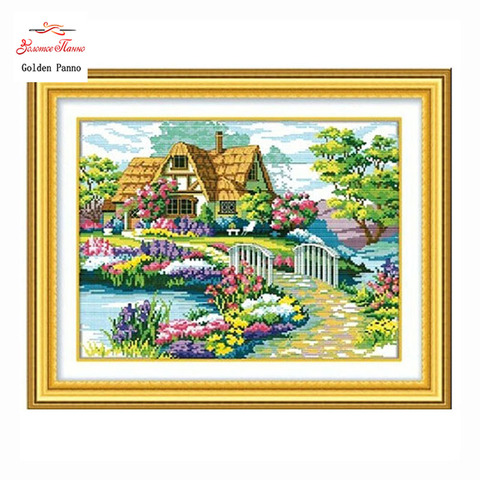 Golden Panno,Needlework,Embroidery,DIY Landscape Painting,Cross stitch,kits,11ct scenery home Cross-stitch,Sets For Embroidery ► Photo 1/6