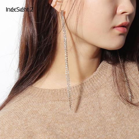 17cm Long Rhinestones Crystal Dangle Earrings Women Fashion Drop Earrings Jewelry Silver Color Double Tail Tassel Accessories ► Photo 1/6