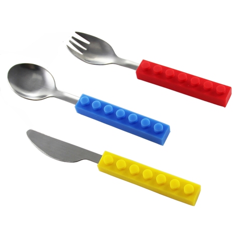3PCS Creative bricks silicone stainless steel Portable Travel Kids Adult Cutlery Fork Picnic Set Gift for CHild Dinnerware ► Photo 1/4