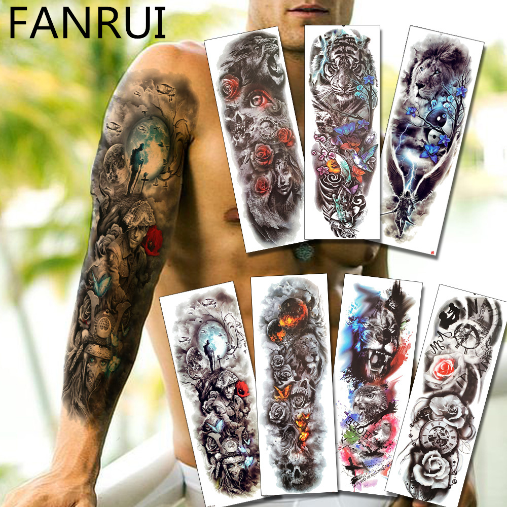 Buy Online Army Warrior Soldier Black Temporary Tattoo Stickers For Men Full Body Art Arm Sleeve Tattoo 48 17cm Large Waterproof Tatoo Girl Alitools