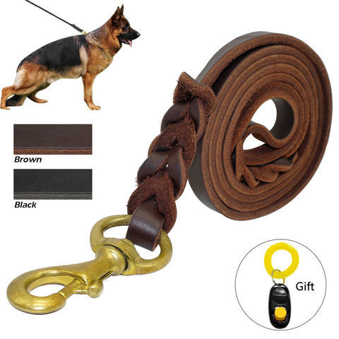 Braided Leather Dog Leash Pet K9 Walking Training Leash Lead For Medium Large Dogs German Shepherd Gift Dog Training Clicker ► Photo 1/6