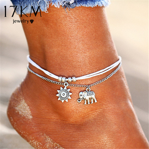17KM Vintage Star Elephant Anklets Bracelet For Women Boho Pendent Double Layer Anklet Bohemian Foot Jewelry Gift Drop shipping ► Photo 1/6