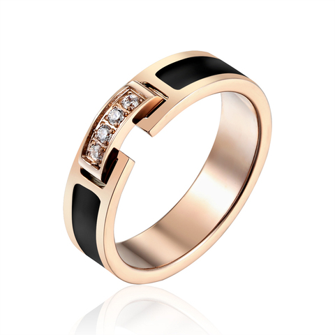 Hot Sale Classic Luxury Jewelry Black Side 4 Zircon Elegant Love Ring Titanium Steel Rose Gold Color Brand Ring For Women ► Photo 1/6