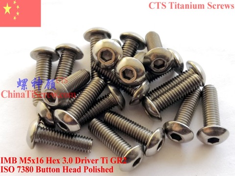 ISO 7380 Titanium screws M5x8 M5x10 M5x12 M5x14 M5x16 M5x18 M5x20 M5x25 M5x30 Button Head Hex Driver Ti GR2 Polished 10 pcs ► Photo 1/6