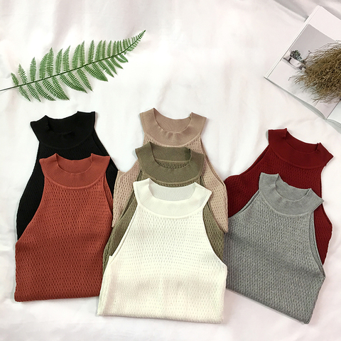 Knit Camis Top Women Knitting Off-shoulder Tank Crop Tops Girls Knitted Camisole Sleeveless Short Tee Shirts For Woman ► Photo 1/6