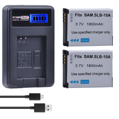 2Pcs SLB-10A SLB10A SLB 10A Camera Battery + LCD USB Charger for Samsung EX2F WB150F WB250F WB350F WB750 WB800F WB500 WB550 HZ10 ► Photo 1/6
