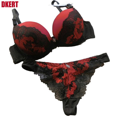 DKERT ABC 75 80 85 90 95 Thong Bra Set Push Up Lace Women Underwear Panty Set Set Hollow Out G String Embroidered Bra Brief Sets ► Photo 1/4