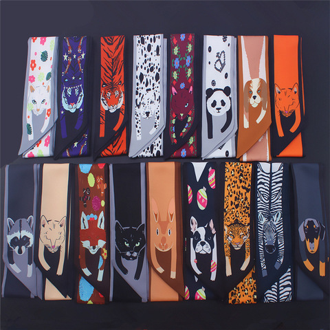Fashion animal leopard print silk scarf women handle band ribbons lady head scarfs small long skinny scarves female neckerchief ► Photo 1/6
