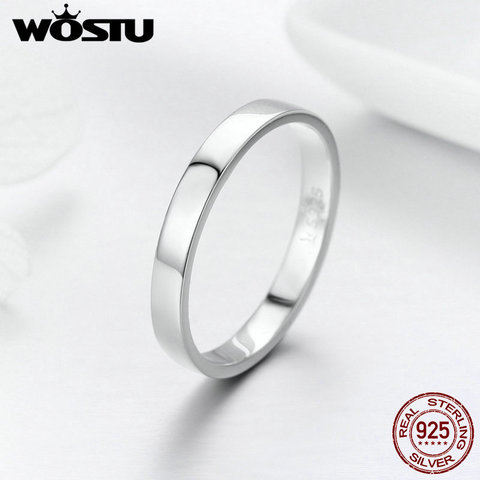 WOSTU Solid Pure 925 Sterling Silver Simple Finger Ring for Women High Polished Classic Band Rings Wedding Jewelry Gift FIR343 ► Photo 1/6