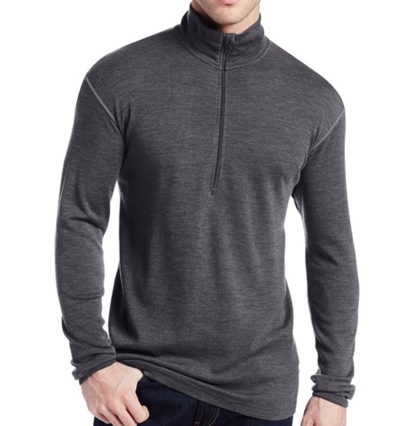 Man New Brand 100% Pure Fine Merino Wool Men Mid weight 1/4 Zip Out door Base Layer Warm Thermal Long Sleeve Clothes Shirt Tops ► Photo 1/6