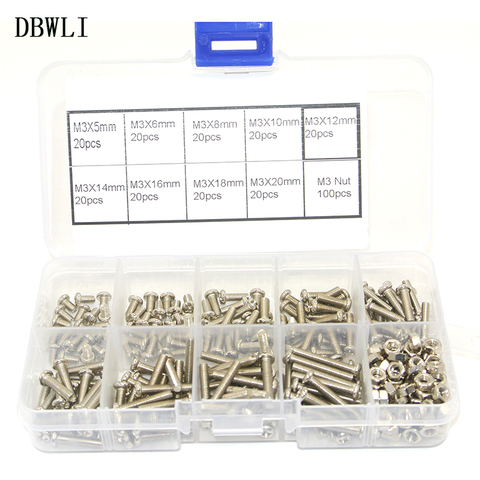 280pcs/set M3 Button Head Hex Socket Screw Bolt Nut Stainless Steel M3 Screws Nuts Assortment Kit Fastener Hardware ► Photo 1/1