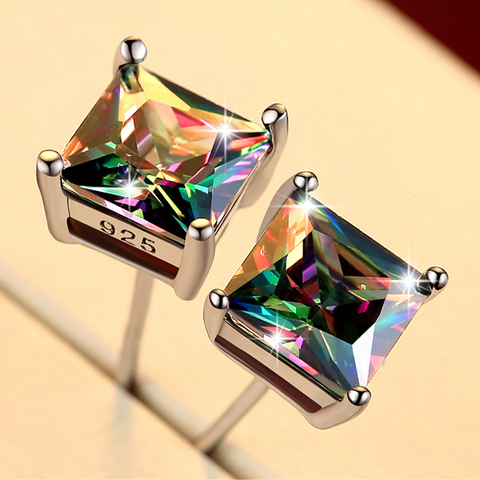 Cute Female Small Rainbow Earrings Crystal Stone Fashion Silver Color Wedding Earrings Double Stud Earrings For Women ► Photo 1/2